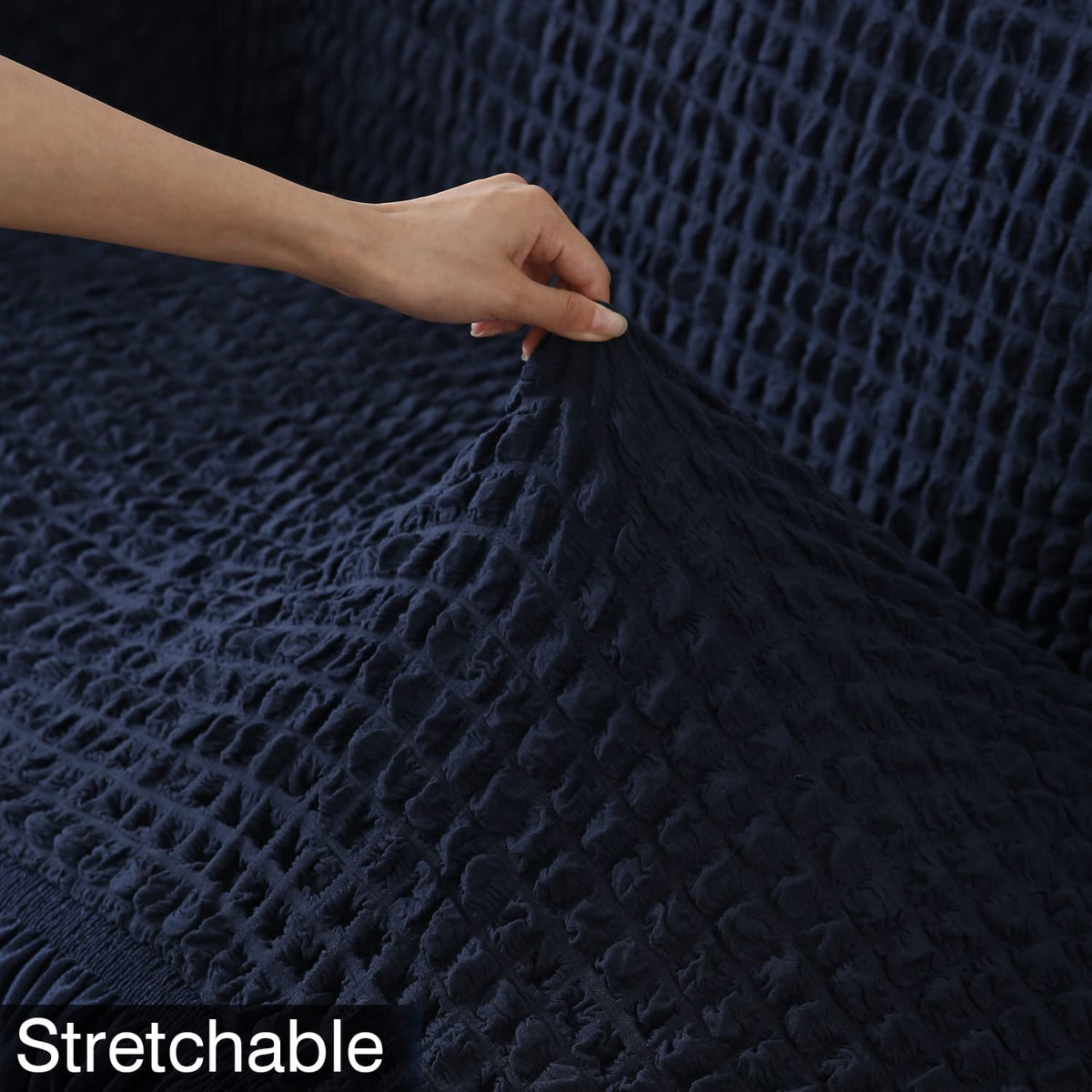 Navy Blue Elastic stretchable Turkish Bubble frill sofa cover set