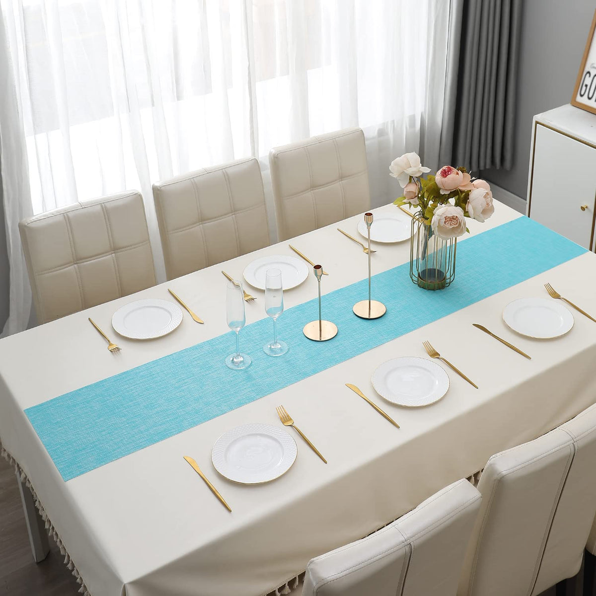 Buy Blue Colour PVC Table Runner for Dining Table | HOKIPO