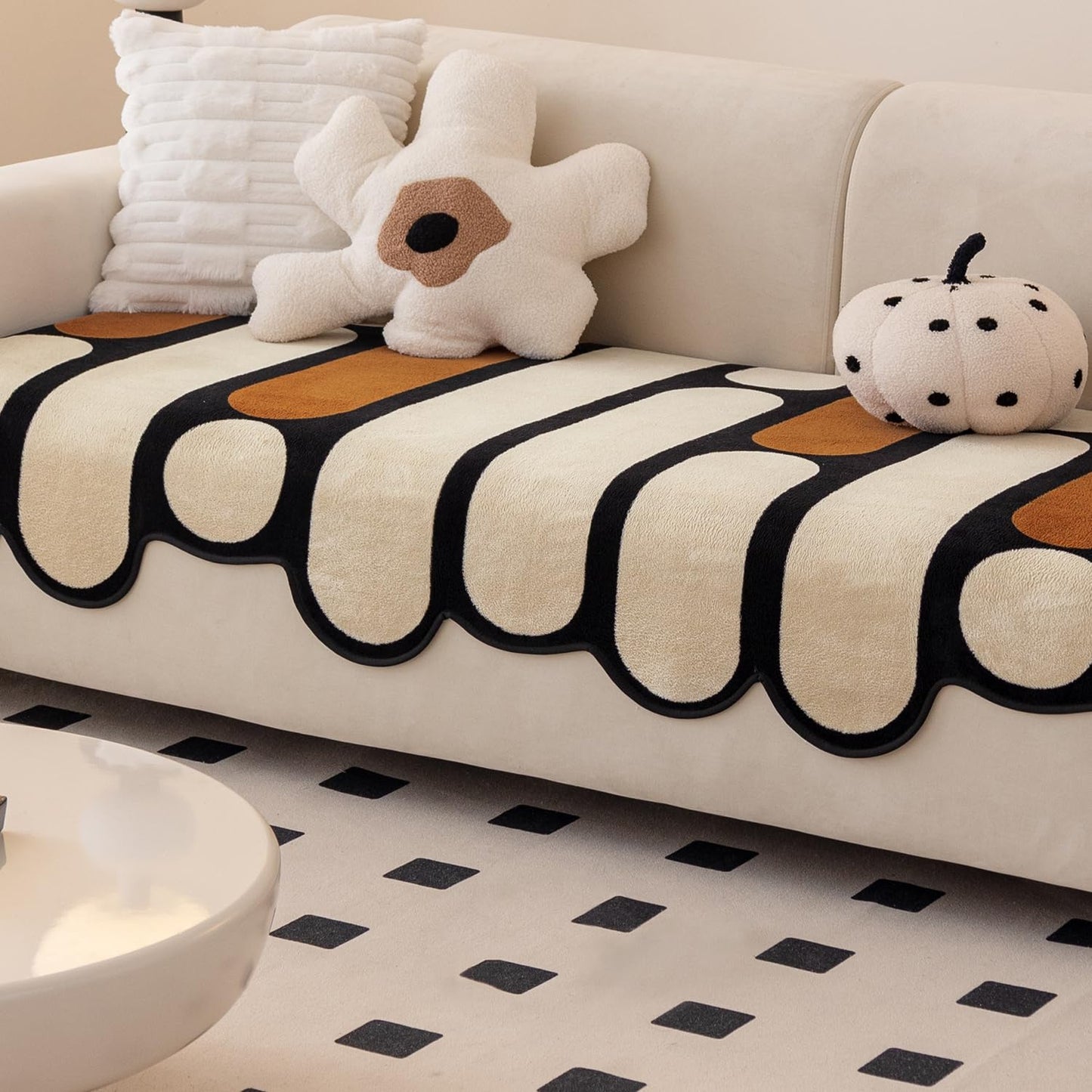 Moderna Curves Anti-Slip Sofa Cover Mat, Oyster Beige