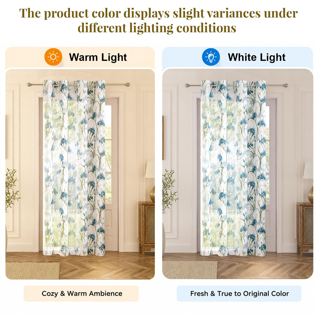 HOKIPO Iris Sheer Curtains, 7 Feet Long - Blue - image 5