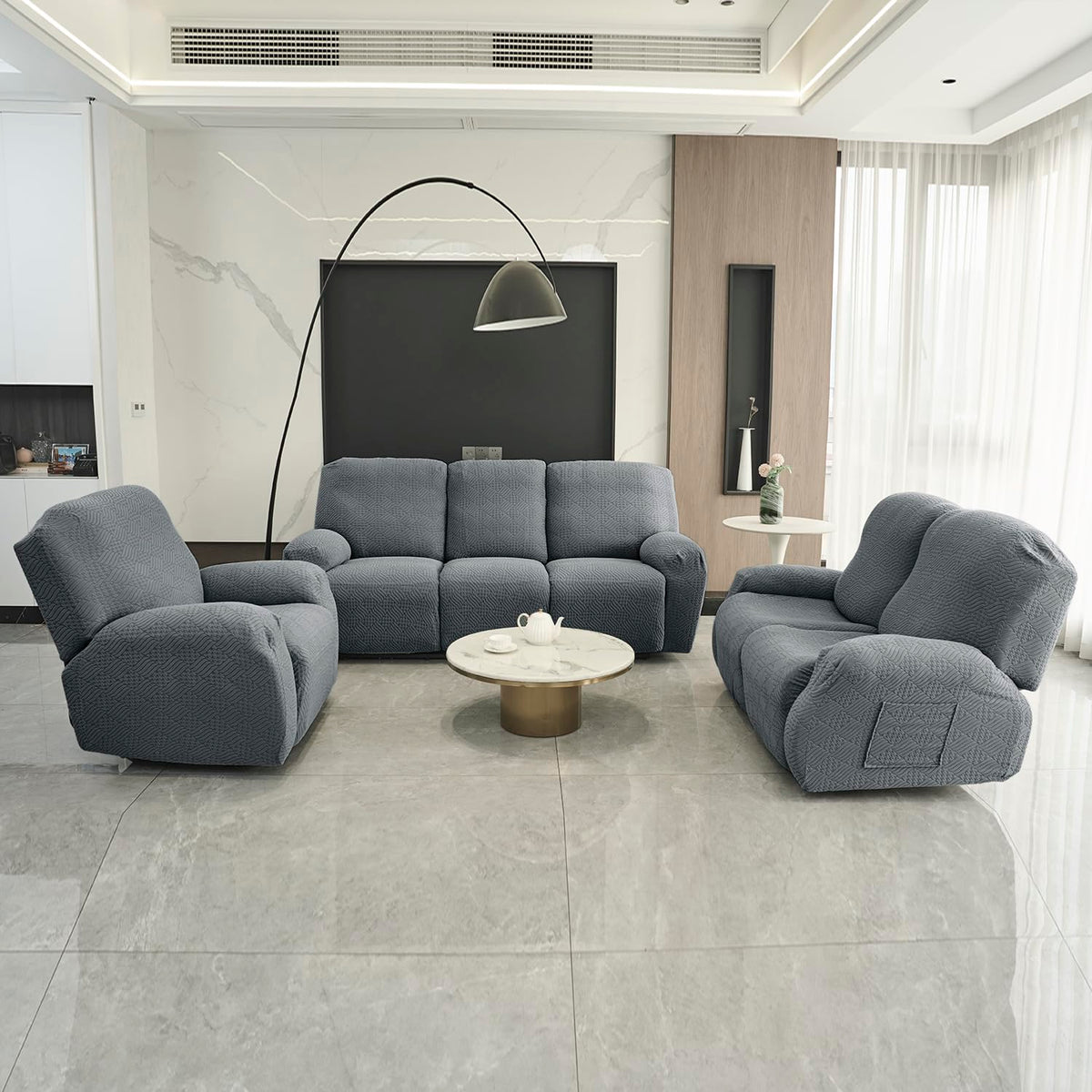 Buy Dark Grey colour jacquard recliner sofa cover – 1,2,3 Seater | HOKIPO