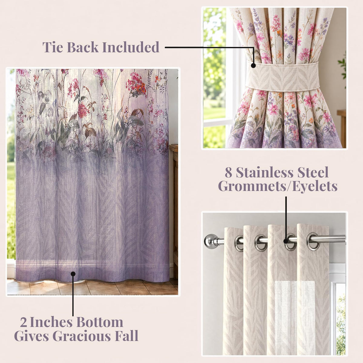 HOKIPO Petal Breeze Sheer Curtains, 7 Feet Long - Lavender Grace - image 4