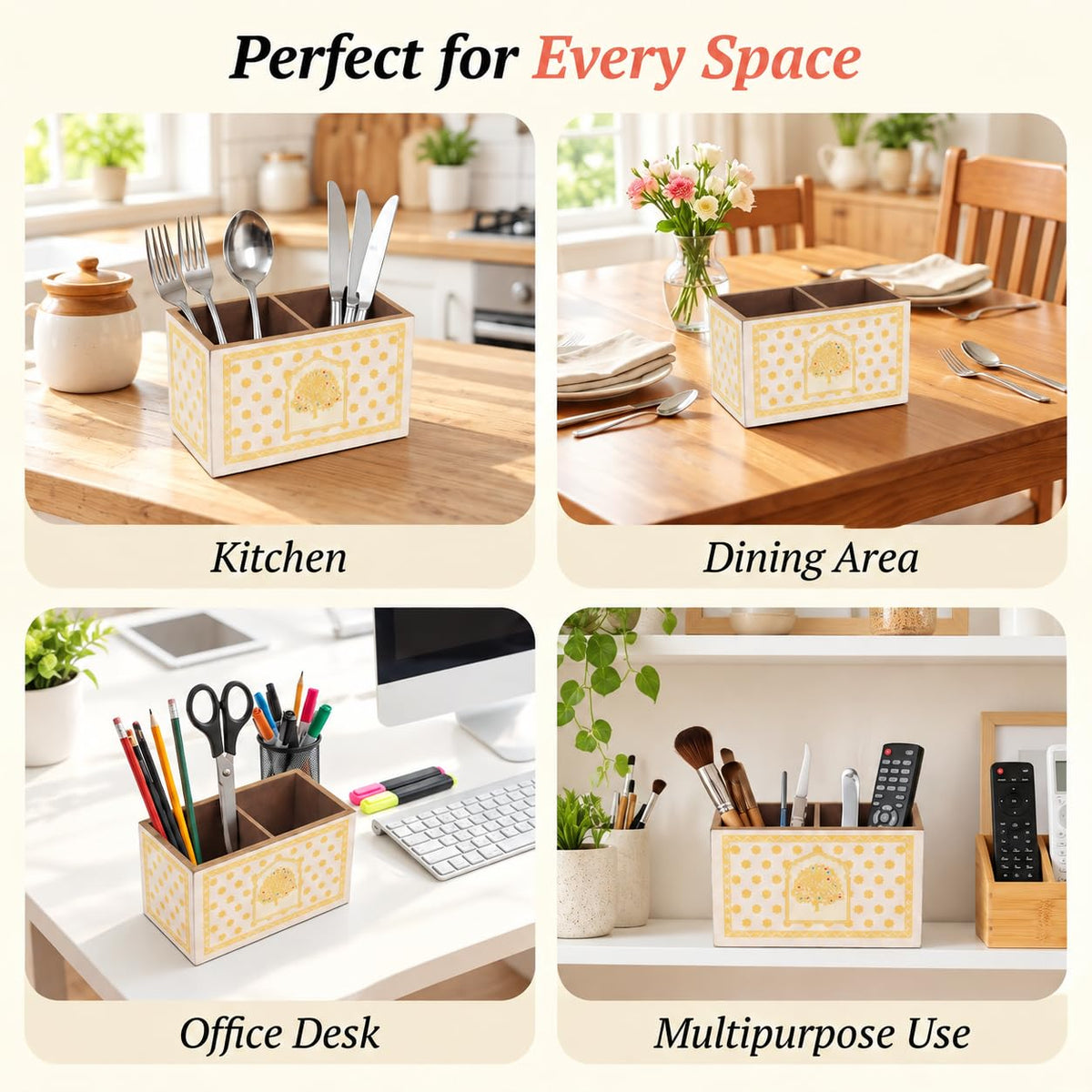 HOKIPO Cutlery Holder for Dining Table, Engineered Wood, Swarna Vriksha - image 5