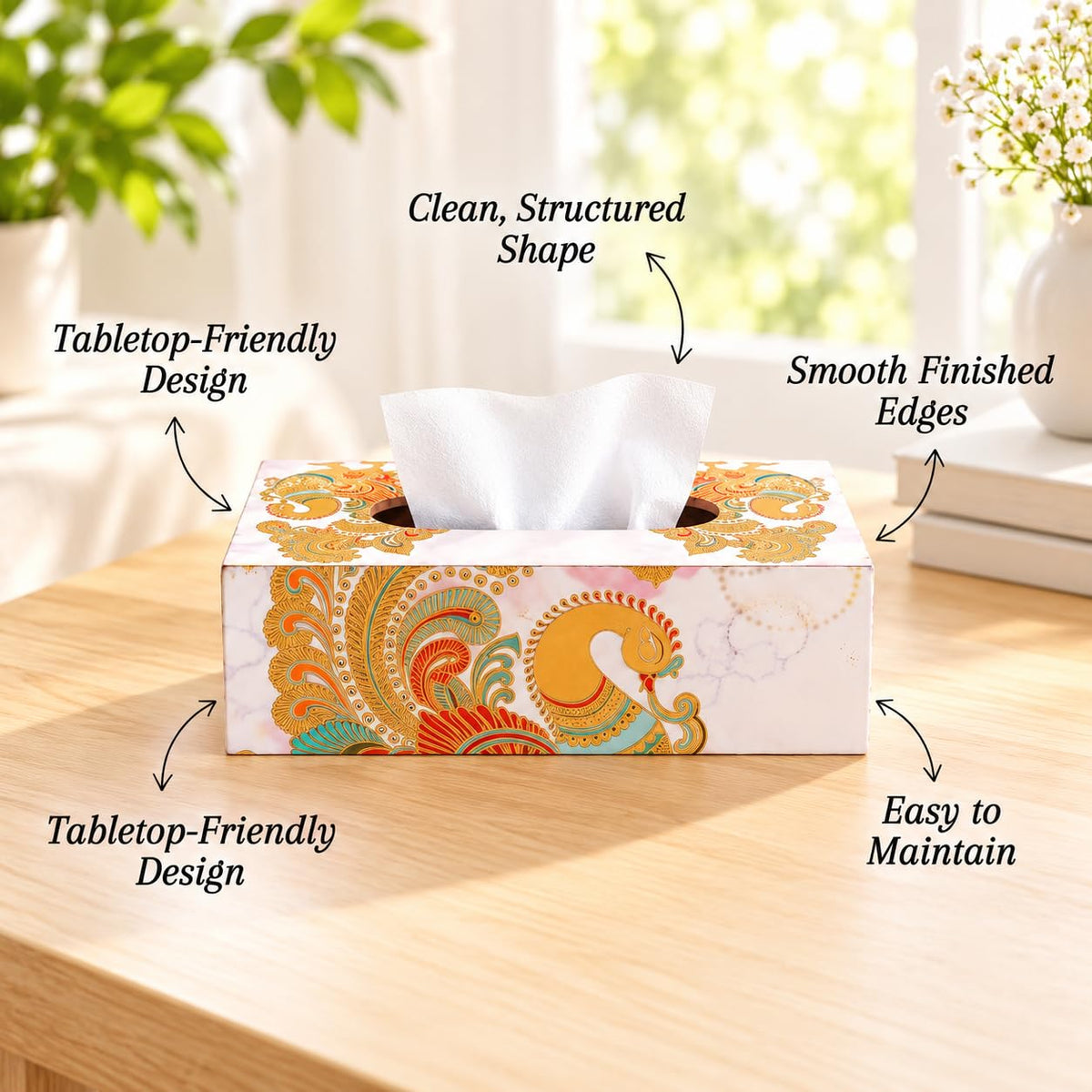 HOKIPO Tissue Box Holder, Rectangle, Engineered Wood, Mayur Mahal - image 6