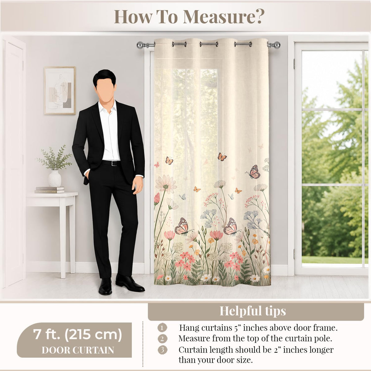 HOKIPO Meadow Bloom Sheer Curtains, 7 Feet Long - Butterfly Meadow - image 7
