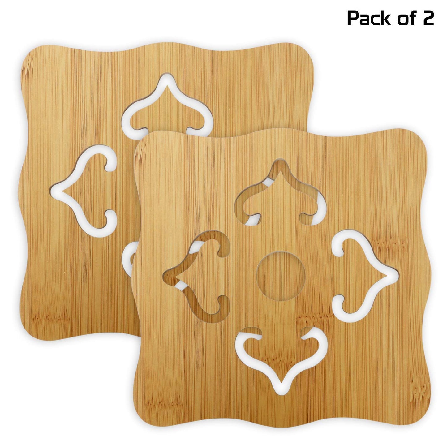HOKIPO Bamboo Wooden Coasters for Home Pan Pot Holder & Dining Table Heat Pad for Kitchen - Pack of 2/4/6