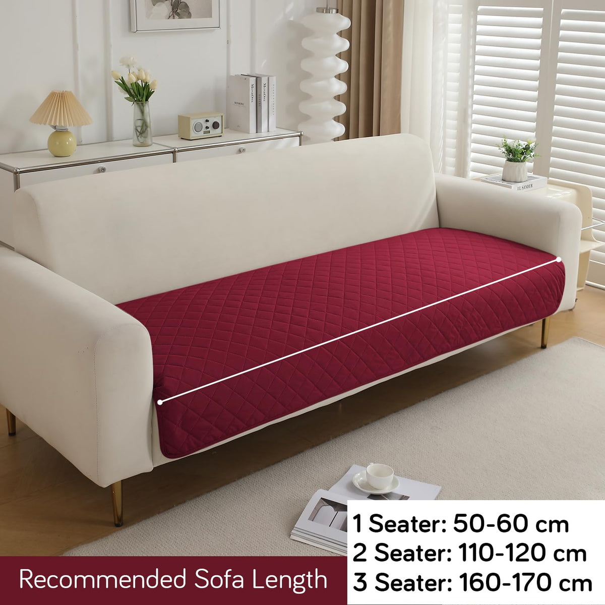 Waterproof Anti-Slip Quick Dry Sofa Seat Mat for 1/2/3 Seater, Maroon
