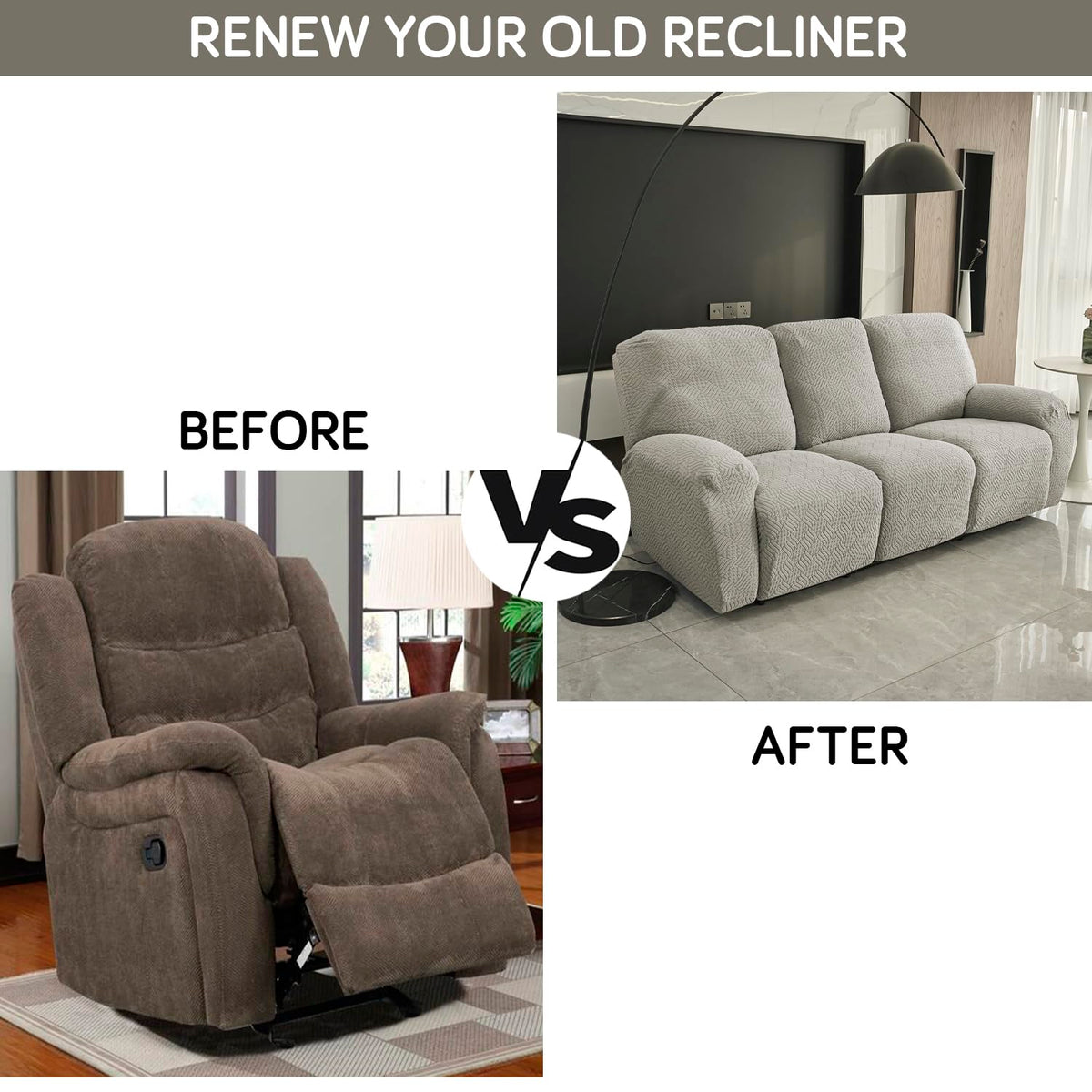 Premium 170 GSM Jacquard Fully Covered Recliner Sofa Cover for 1/2/3 Seaters, Taupe Brown