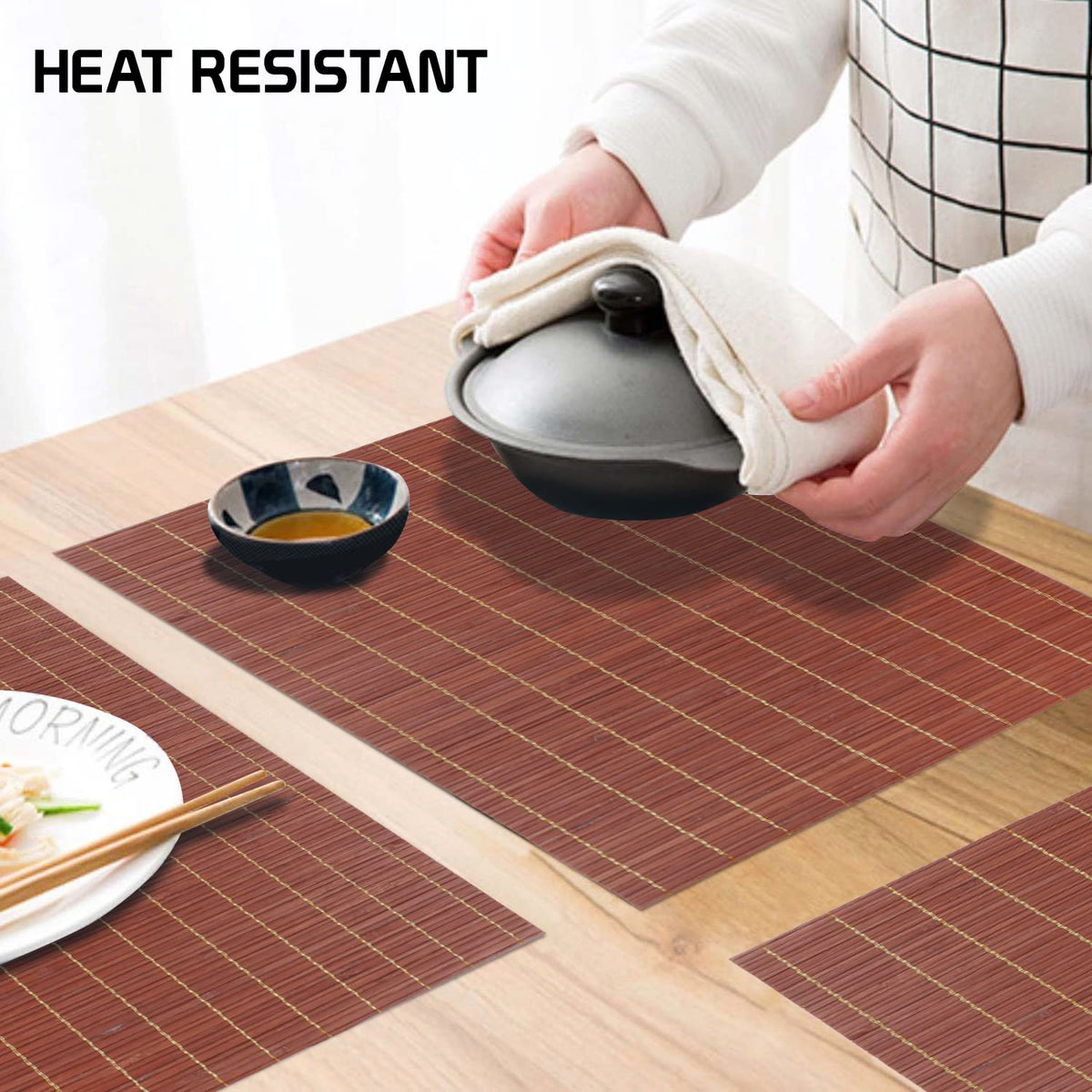 Buy cinnamon brown colour heat resistant bamboo placemats | Hokipo