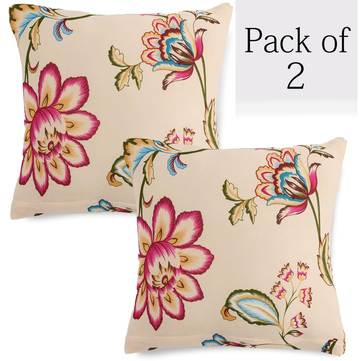 Beach Beige Dahlia Floral 16x16 zippered square sofa pillow covers Set of 2
