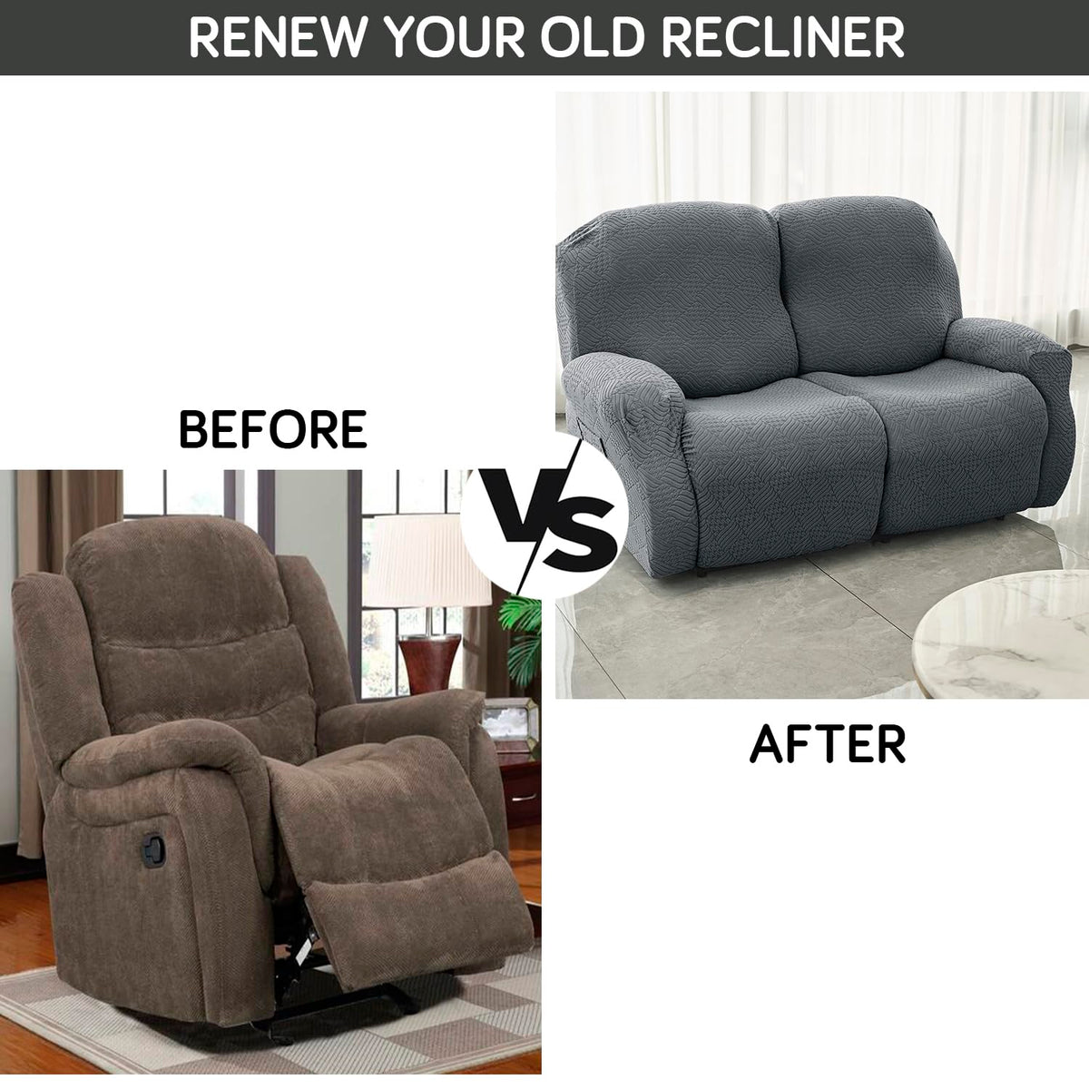 Transform your old recliner with full jacquard cover set (before after)