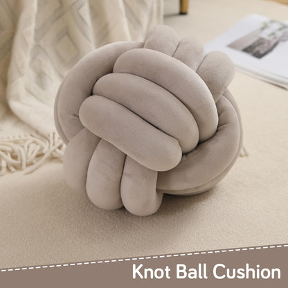 Knot Ball Cushion Pillow Soft Plush Velvet Decorative Throw Pillow - Light Taupe Brown