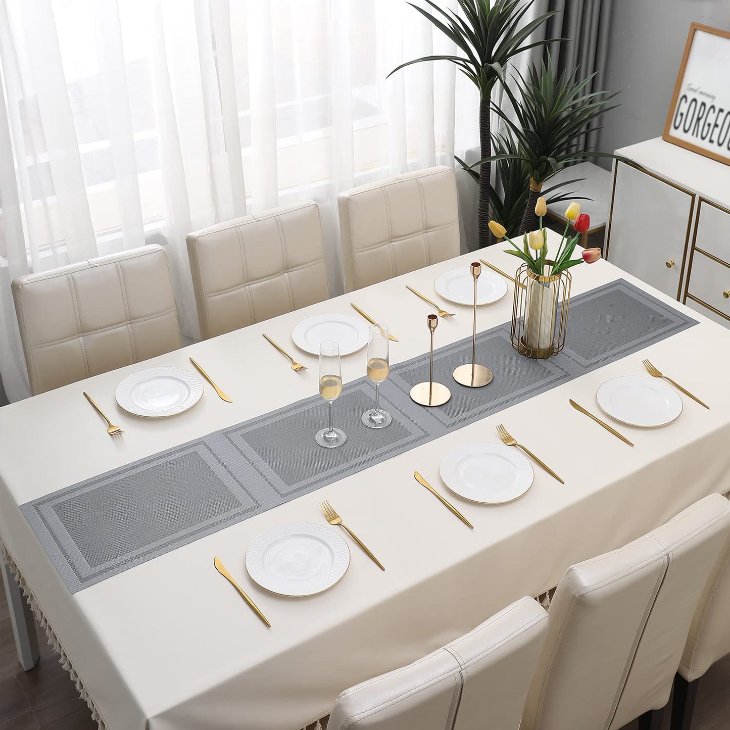 PVC Table Runner for Dinner and Coffee Table, Grey
