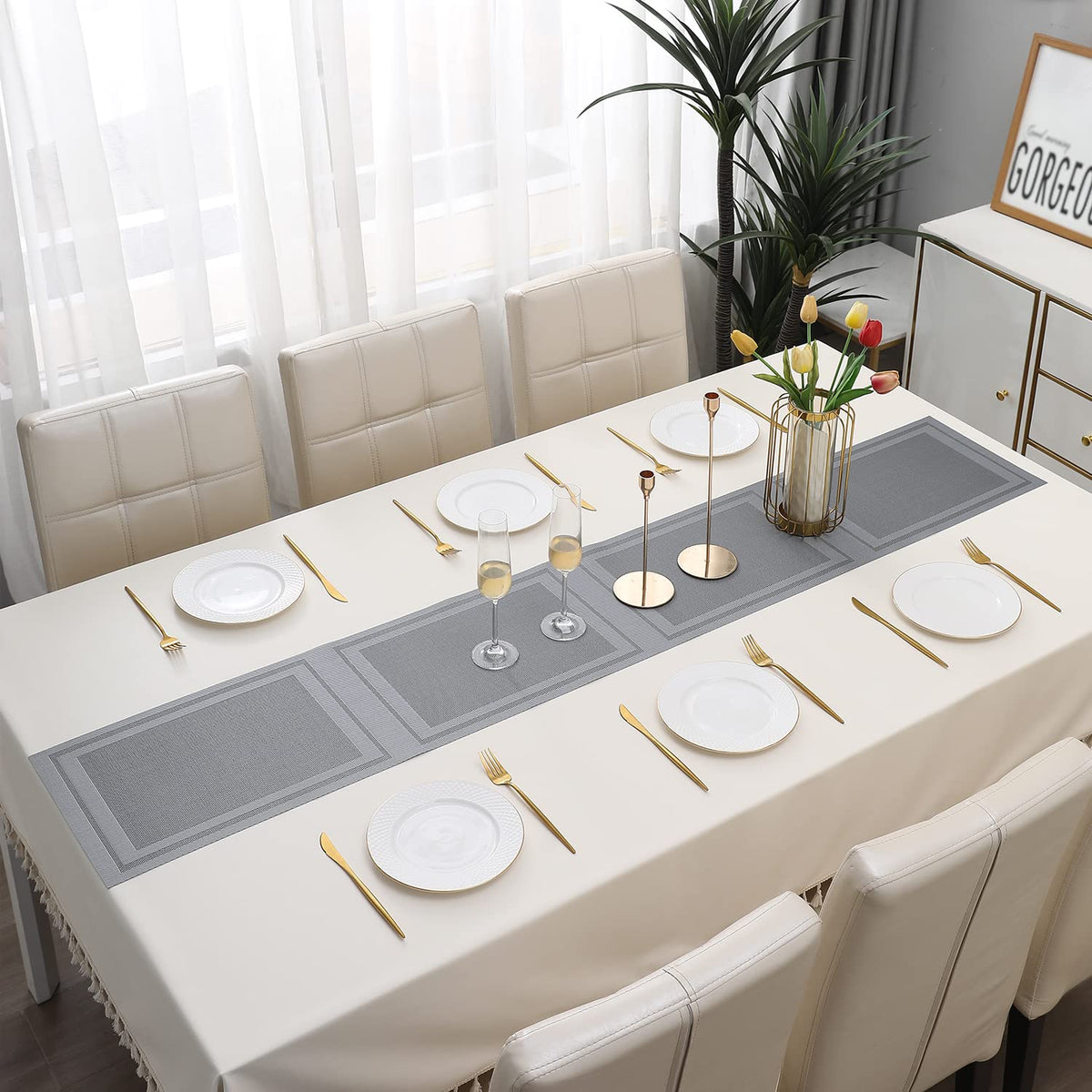 Buy Grey Colour PVC Dining Table Runner - HOKIPO | Har Ghar Ka Humsafar