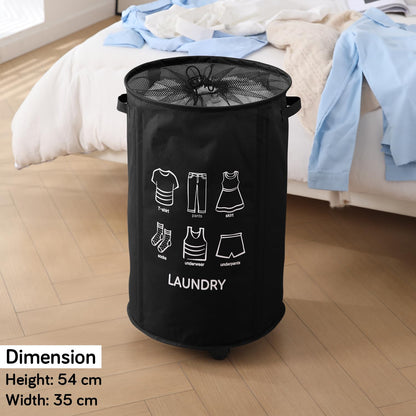 Laundry Basket Foldable Hamper With Wheels, Black