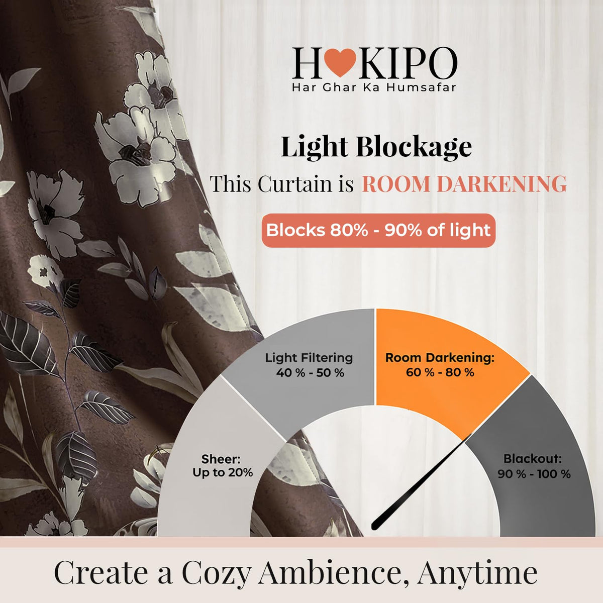HOKIPO Twilight Curtains, 7 Feet Long - Moonlit Blossom Mocha Brown - image 5