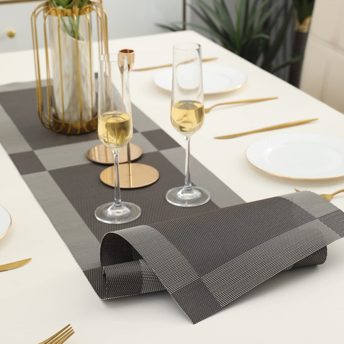 Buy Grey Colour PVC Table Runner Mat | HOKIPO