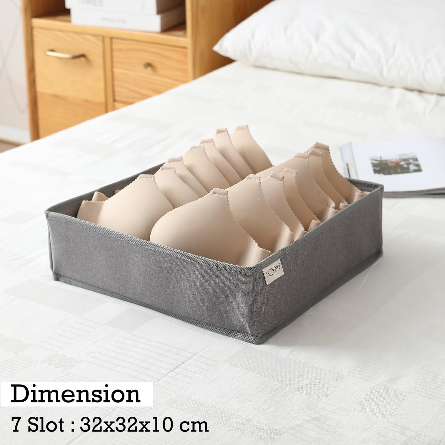 Undergarment Organizer Storage Box for Drawers Panty Socks Tie Lingerie Organizer for Wardrobe, 7/16/24 Grid, Grey