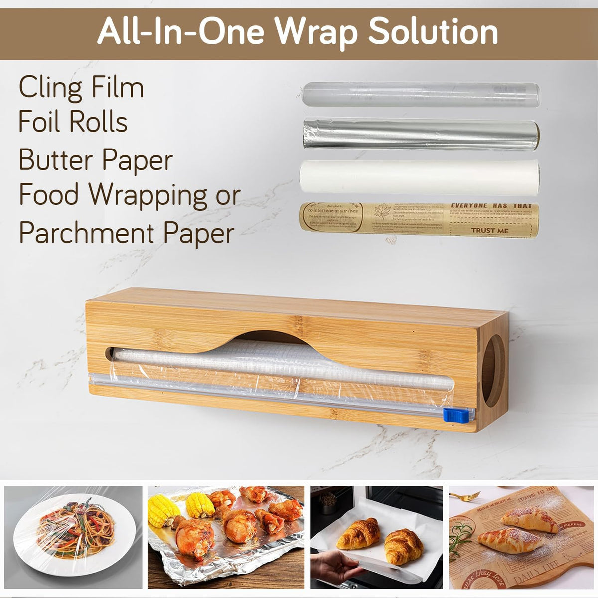 Bamboo 1-Slot Wrap Dispenser | Foil, Cling & Butter Paper Cutter
