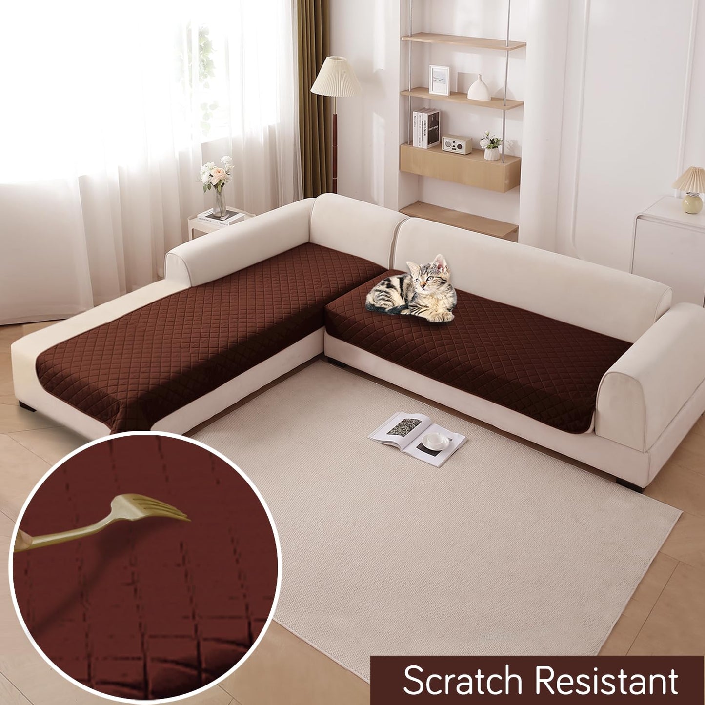 HOKIPO Waterproof Quilted Quick Dry L Shape Sofa Seat Cover Mat, Brown