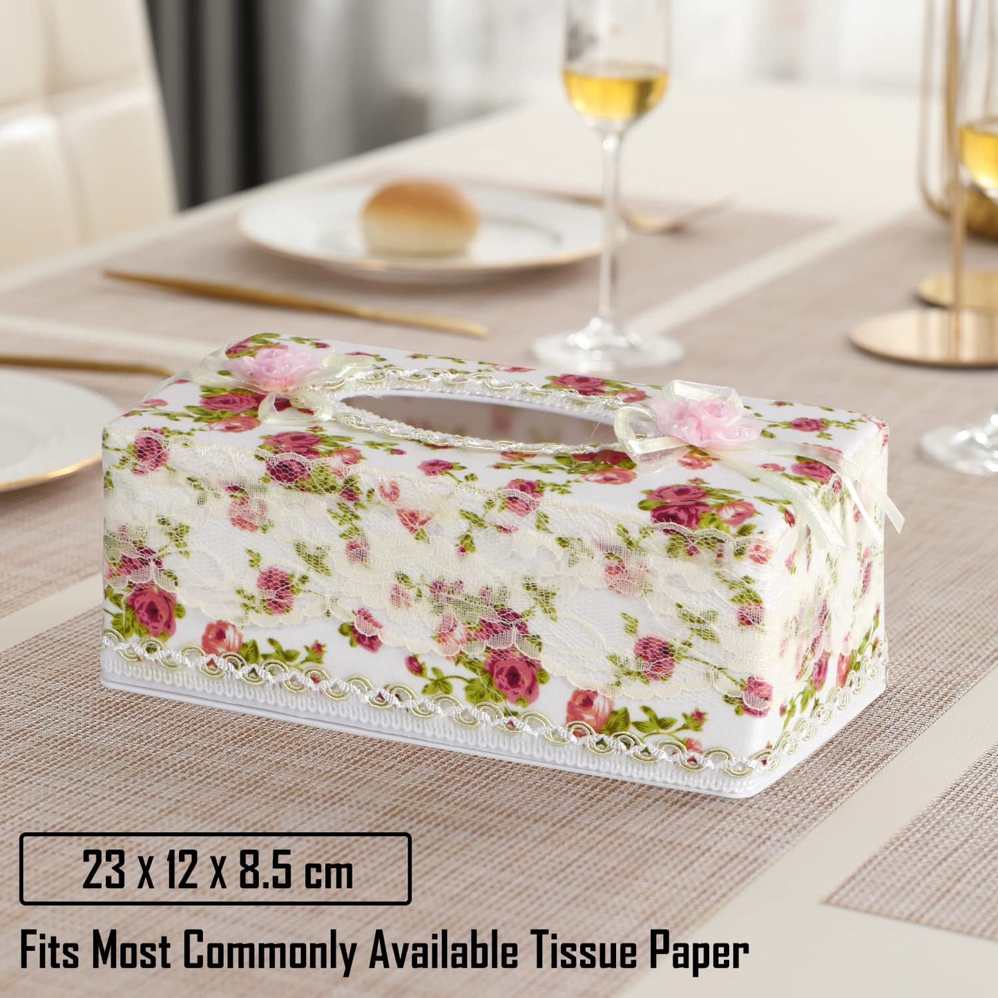 Plastic Tissue Paper Box Holder, Floral White