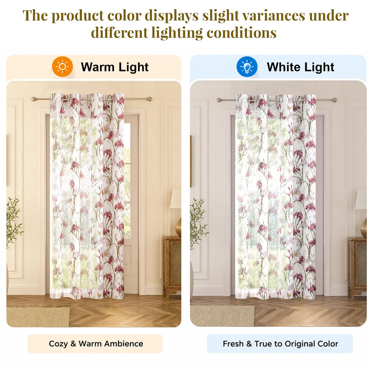 HOKIPO Iris Sheer Curtains, 7 Feet Long - Onion Pink - image 5