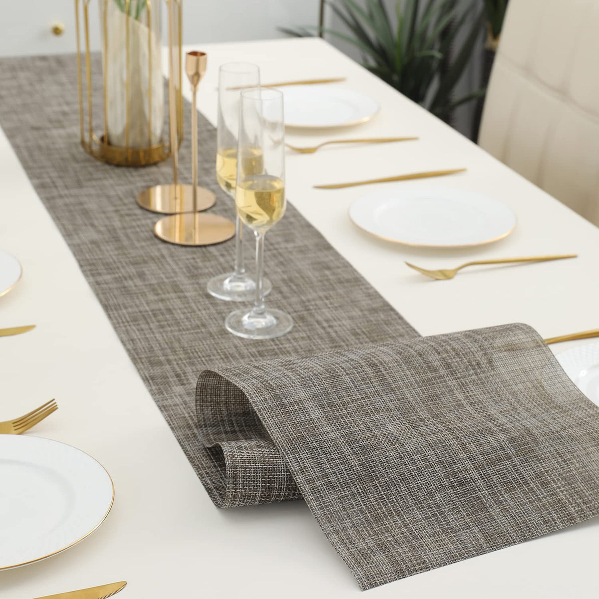 Buy Silver Grey Colour PVC Dining Table Runner - HOKIPO | Har Ghar Ka Humsafar