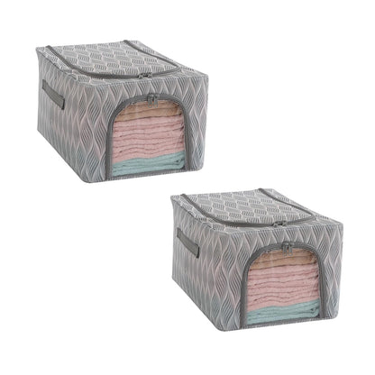Sturdy, Stackable and Moisture Resistant Non-Woven Cloth Organiser for Storage, Grey Leaves