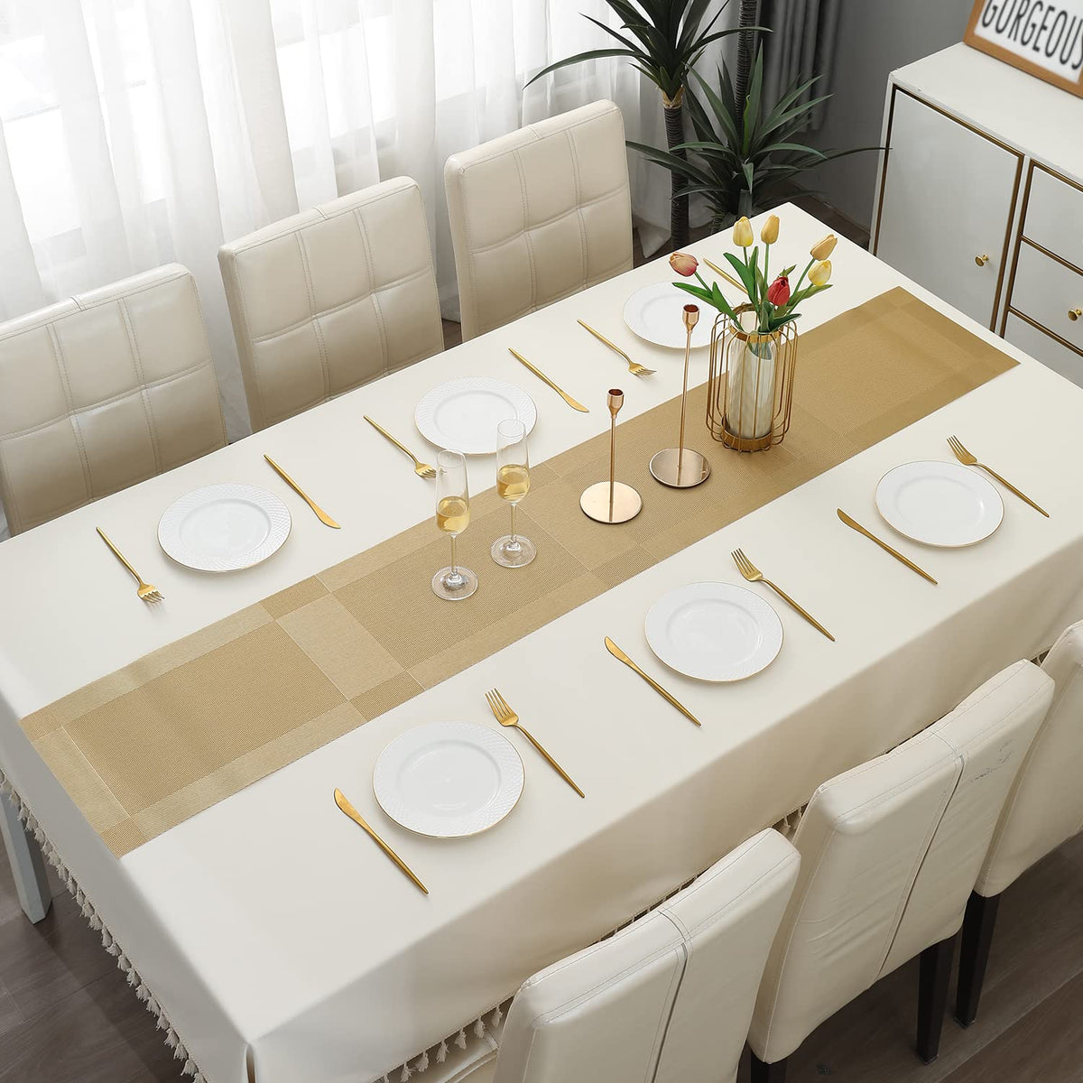 Buy Gold Colour PVC table runner for dining table | HOKIPO