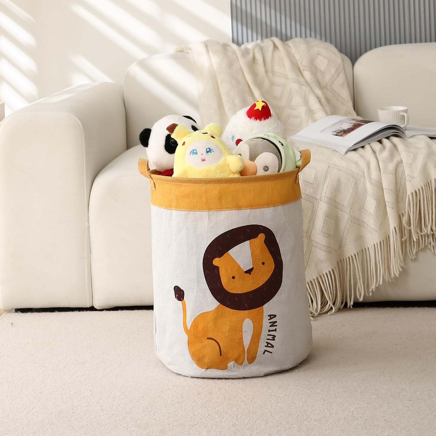 Kids Laundry Basket for Clothes, Toy Storage Bag, Lion