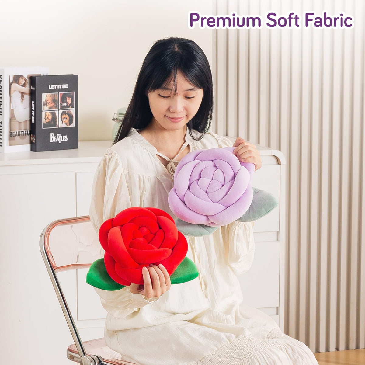 HOKIPO Rose Flower Shaped Cushion for Sofa & Bed, 22 cm, Purple