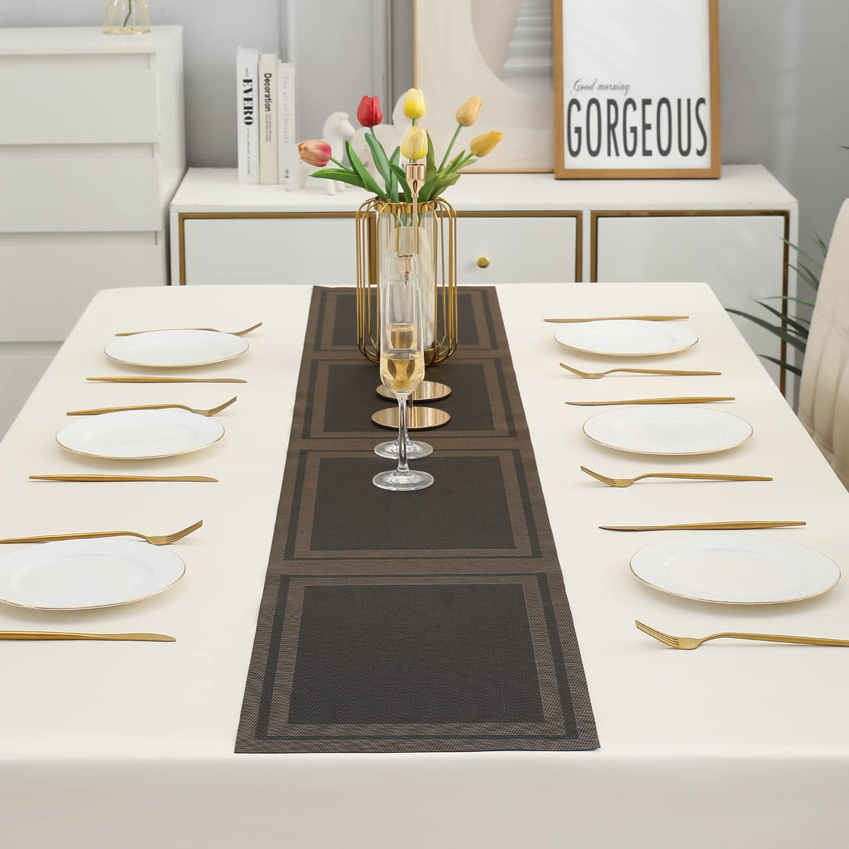 Buy Charcoal Black PVC Dining Table Runner for 6 Seater Tables | HOKIPO