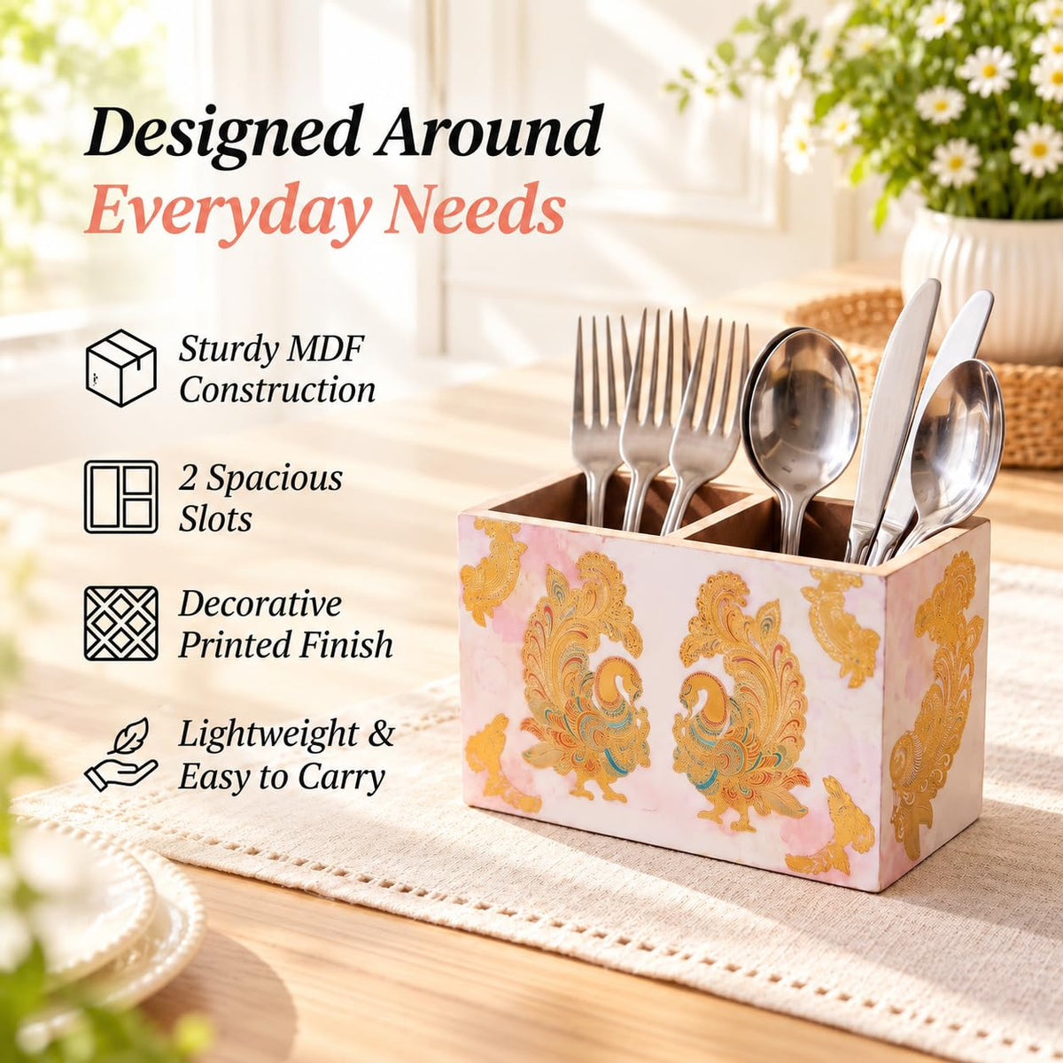 HOKIPO Cutlery Holder for Dining Table, Engineered Wood, Mayur Mahal - image 8