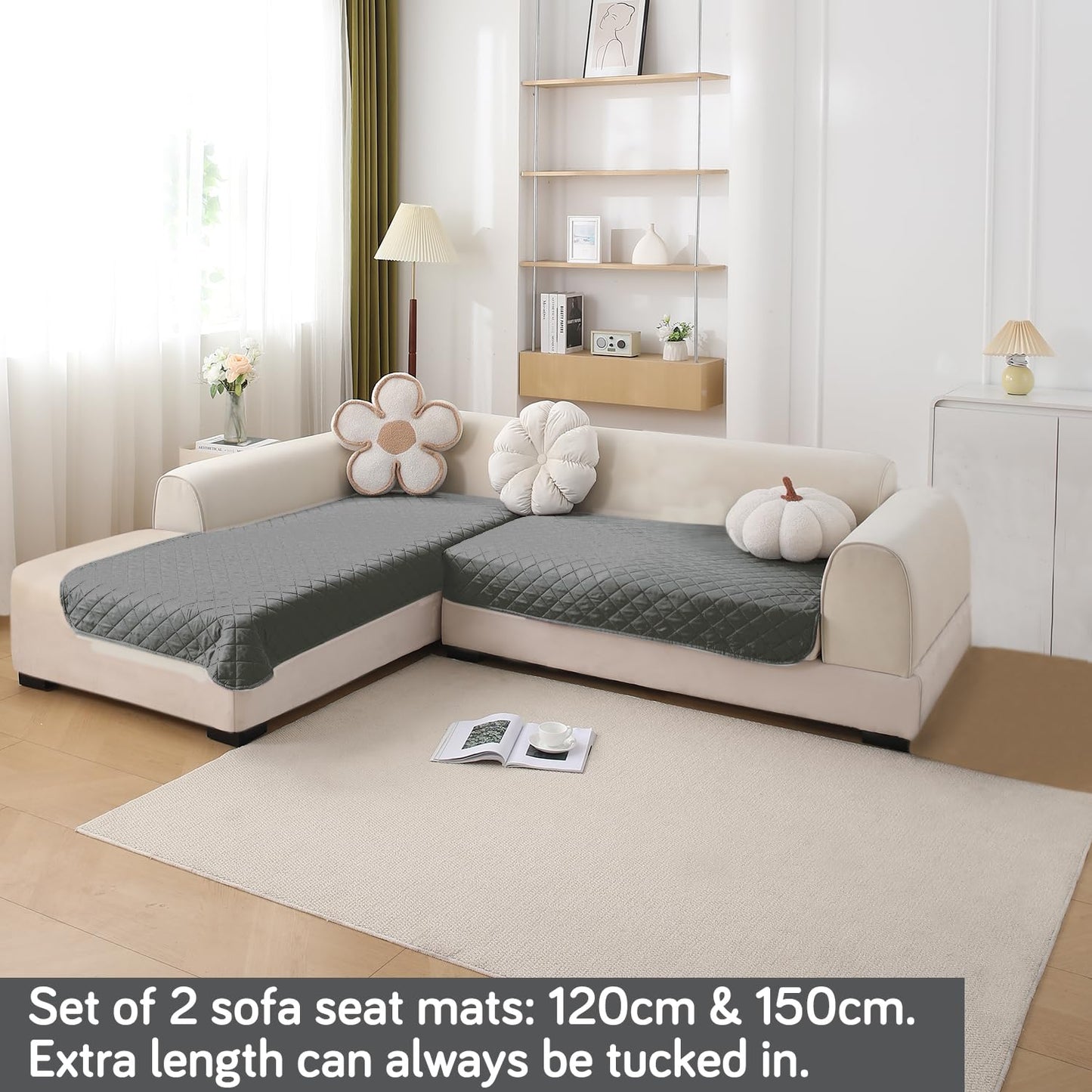 HOKIPO Waterproof Quilted Quick Dry L Shape Sofa Seat Cover Mat, Dark Grey