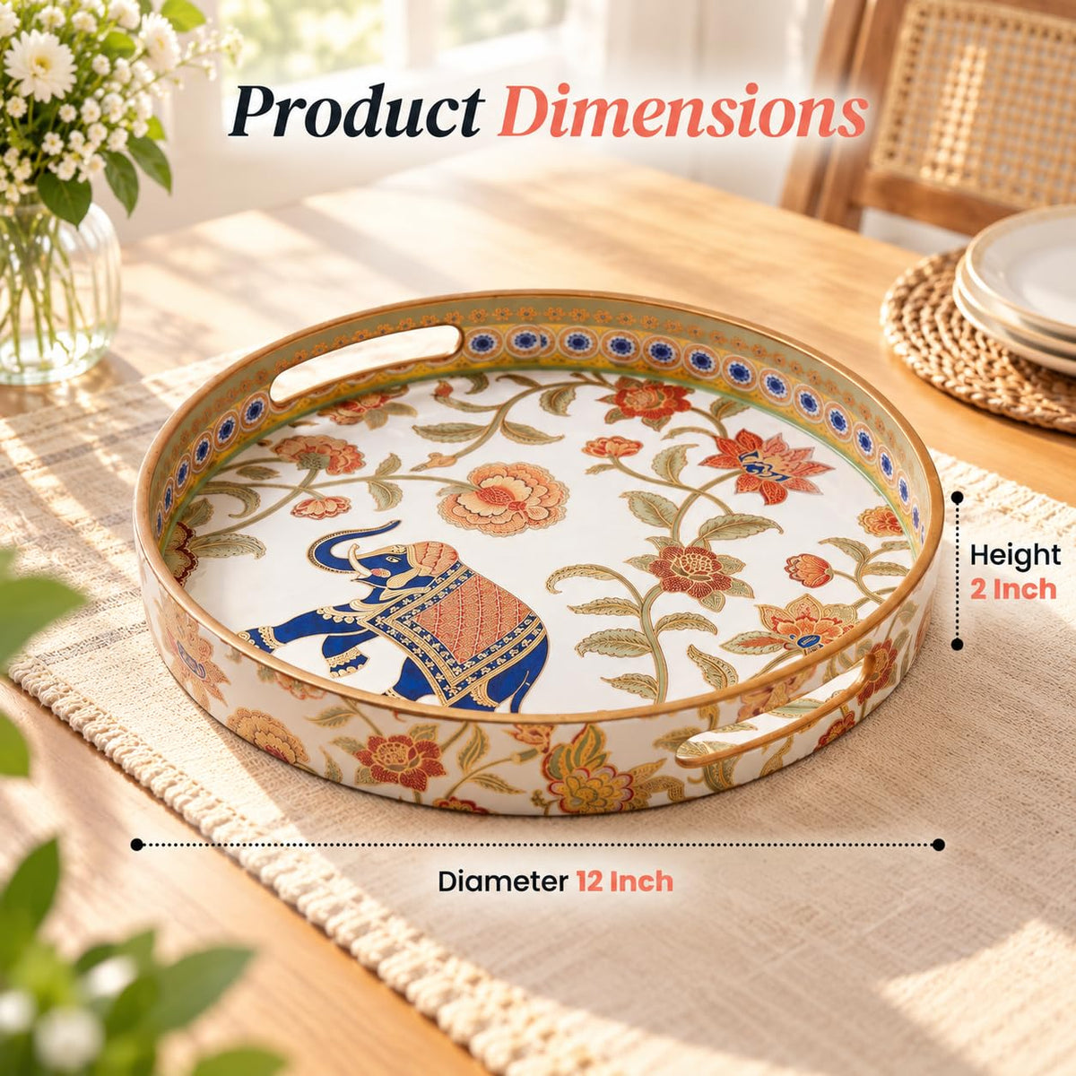 HOKIPO Round Serving Tray 12 in, Engineered Wood, Royal Gulistaan - image 6