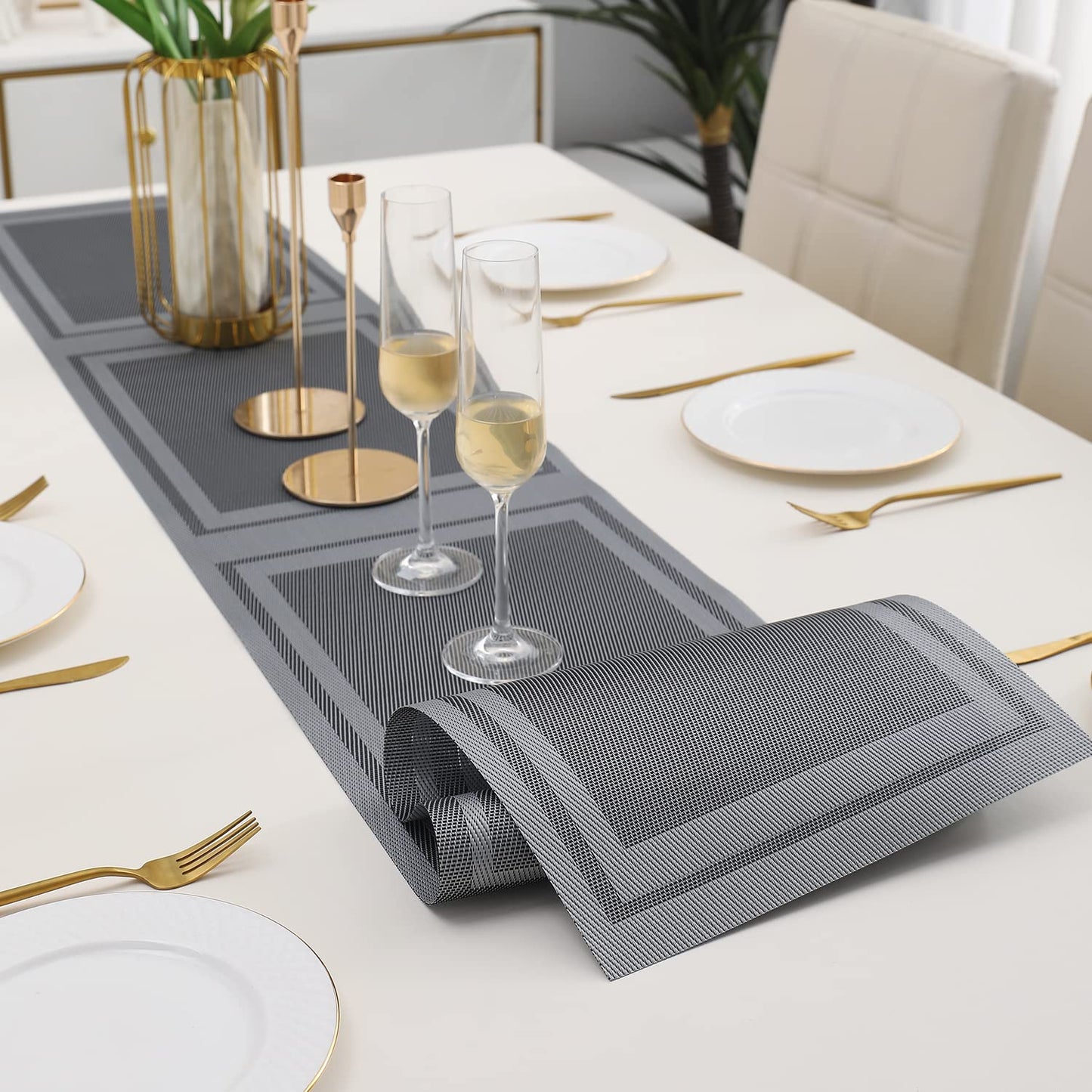 PVC Table Runner for Dinner and Coffee Table, Grey