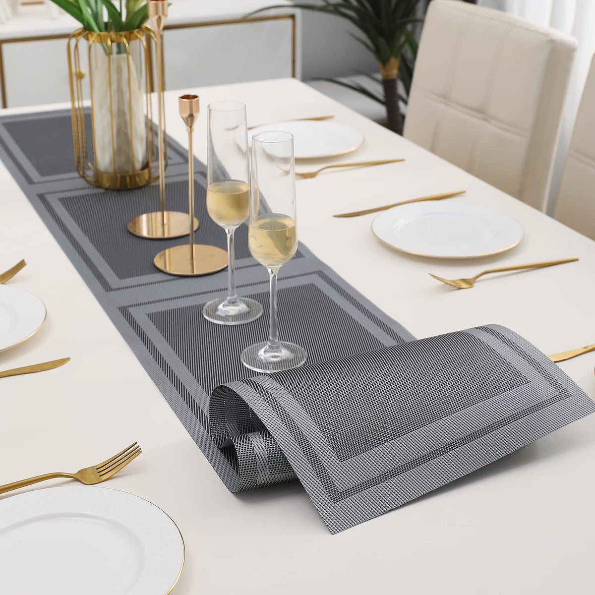 Buy Grey Colour PVC Table Runner Mat | HOKIPO
