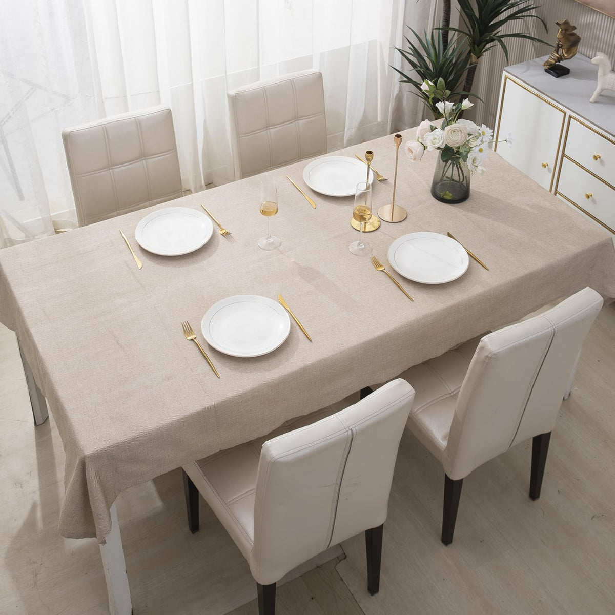 Buy Beige Colour Poly Jute Dining Table Cover | HOKIPO