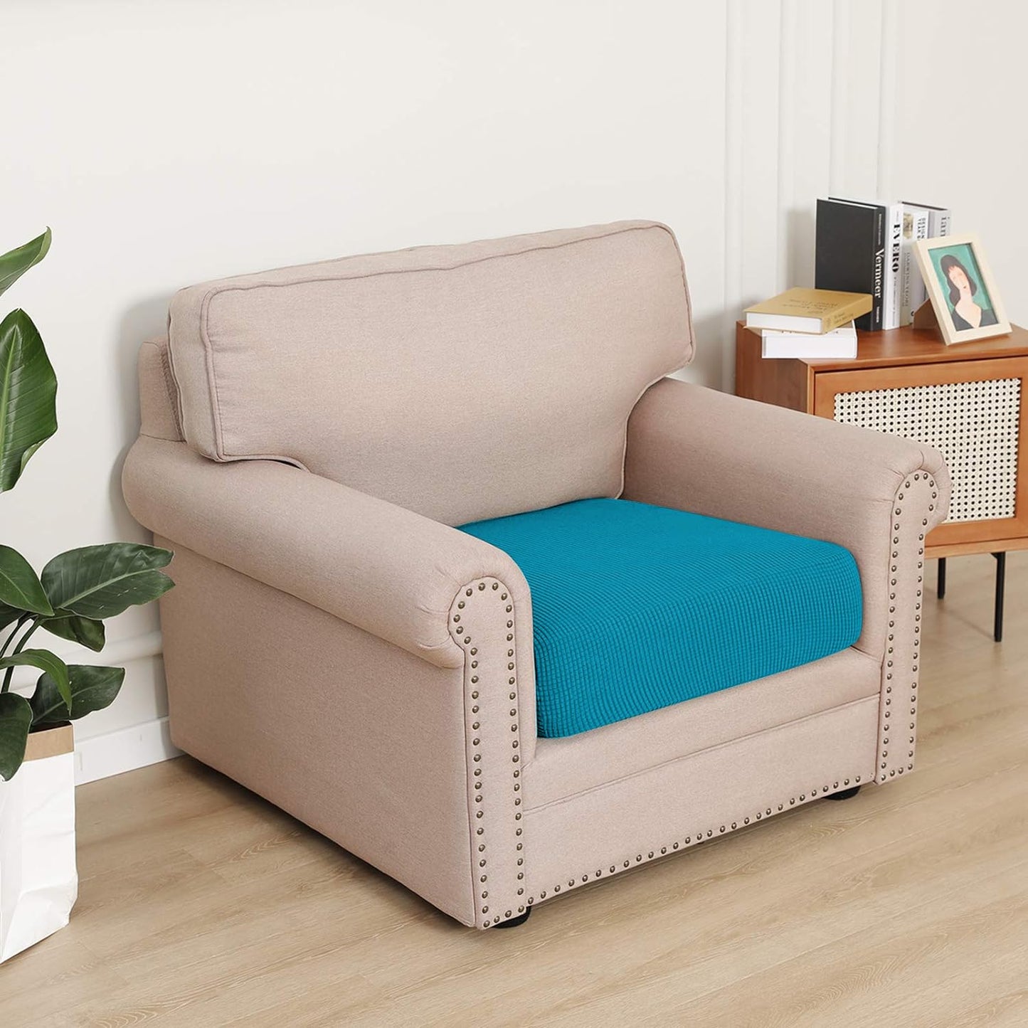 Stretchable Thick Jacquard Textured Seat Cushion Cover for 1/2/3 Seaters / Pieces for Sofa, Teal