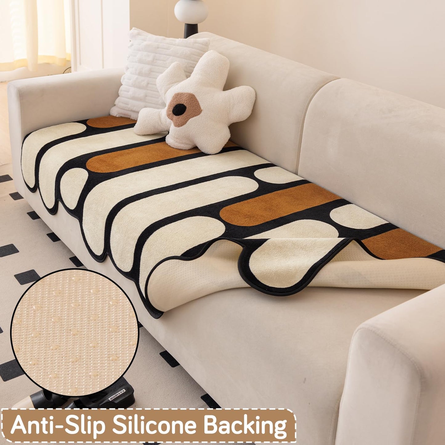 Moderna Curves Anti-Slip Sofa Cover Mat, Oyster Beige