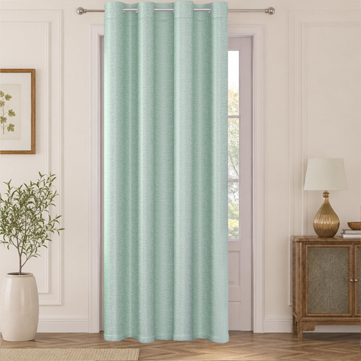 HOKIPO Imperia Eyelet Curtains, 7 Feet Long - Soft Mint - image 2