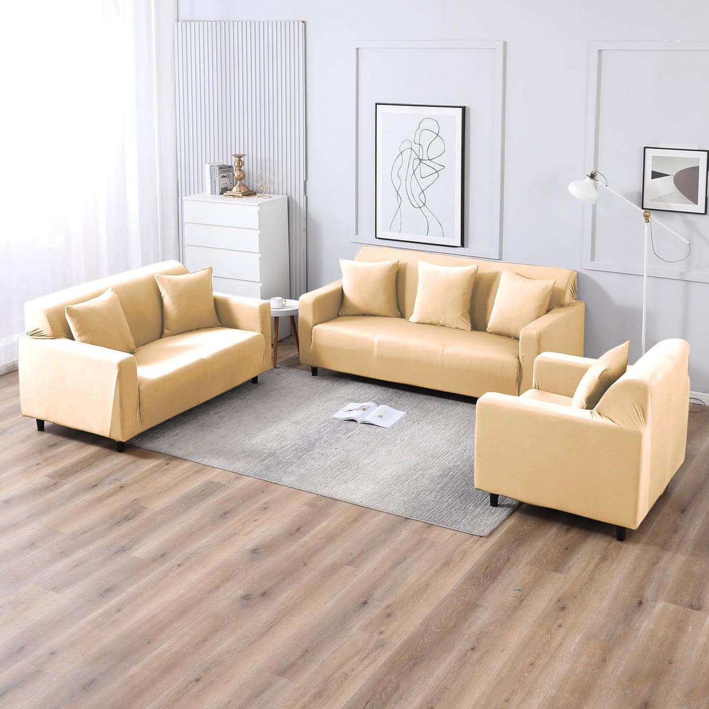 Plain Beige zippered square sofa cushion covers