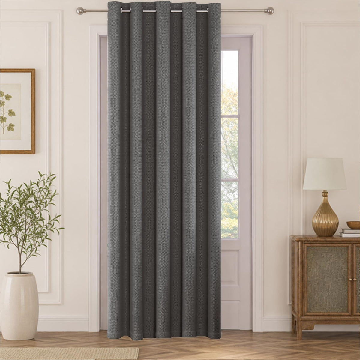 HOKIPO Horizon Dimout Eyelet Curtains, 7 Feet Long - Charcoal Grey - image 2