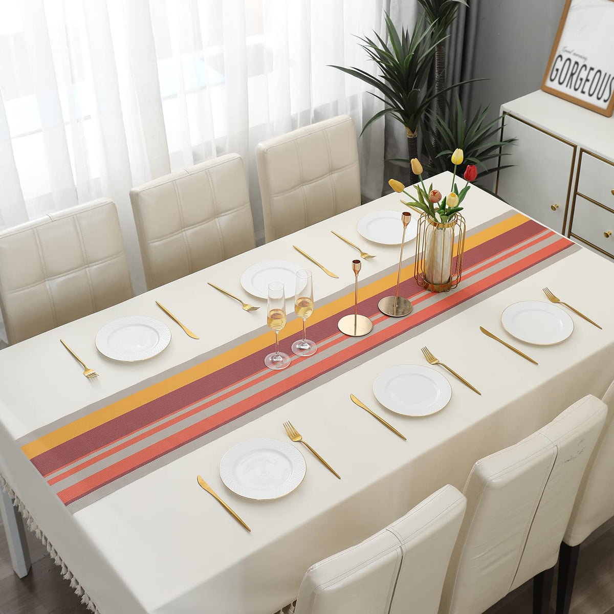 Buy Multicolour PVC Table Runner for 6 Seater Dining Table | HOKIPO