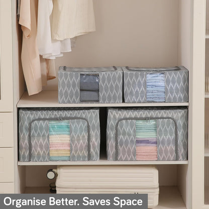 Sturdy, Stackable and Moisture Resistant Non-Woven Cloth Organiser for Storage, Grey