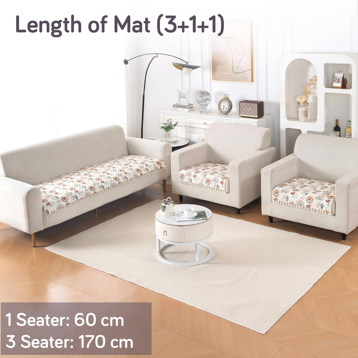 Quilted Sofa Seat Mat for 5-Seater Sofa (3+1+1), Tassel Twigs | Wildflower Breeze
