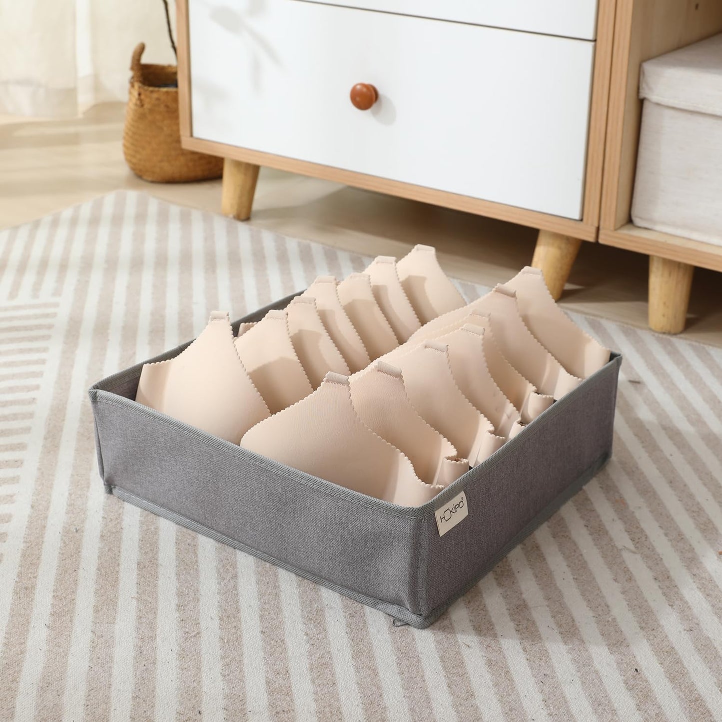 Undergarment Organizer Storage Box for Drawers Panty Socks Tie Lingerie Organizer for Wardrobe, 7/16/24 Grid, Grey