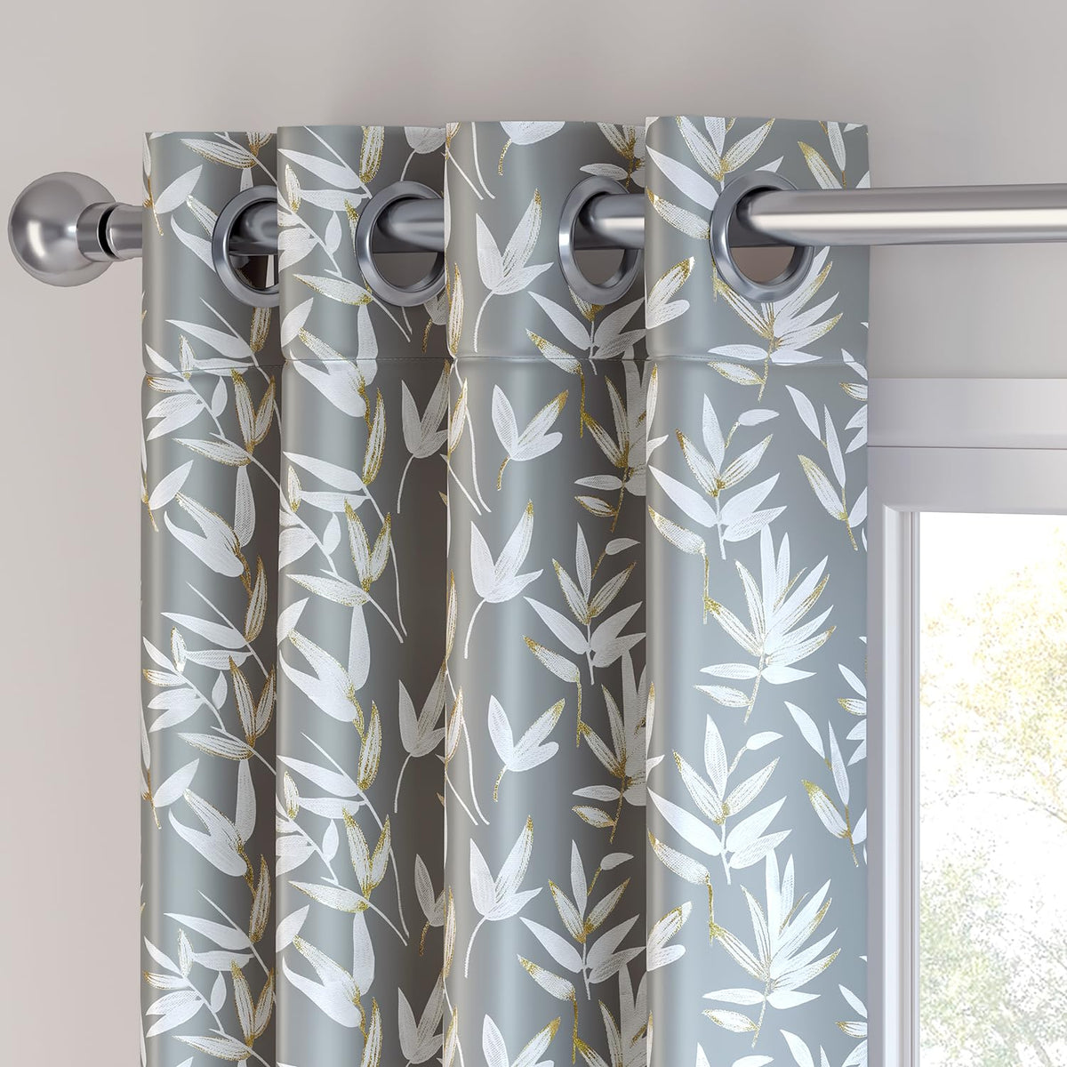 HOKIPO Luxe Foliage Foil Printed Curtains, 7 Feet Long - Slate Grey - image 7
