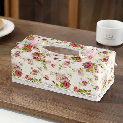 Plastic Tissue Paper Box Holder, Floral White