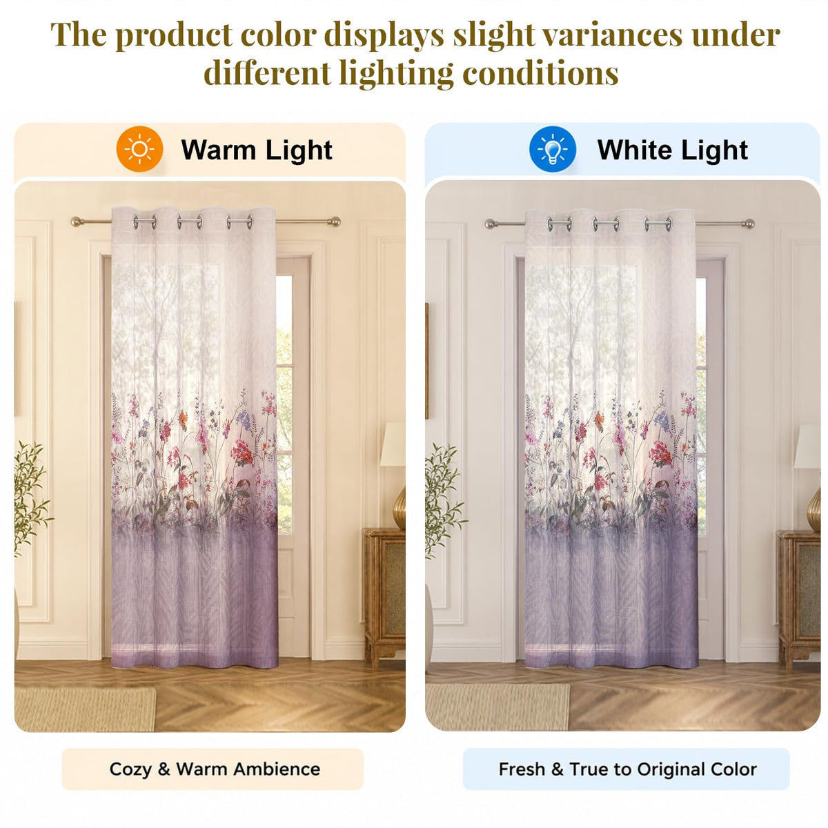 HOKIPO Petal Breeze Sheer Curtains, 7 Feet Long - Lavender Grace - image 5